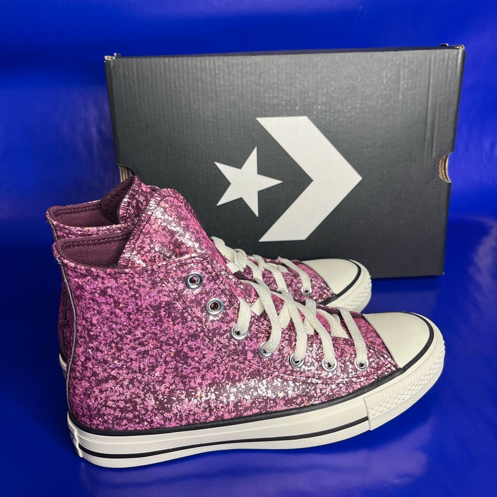 Wmns Converse Chuck Taylor All Star Hi Purple Glitter Shoe / A11137C / Size 7.5 - Picture 3 of 5